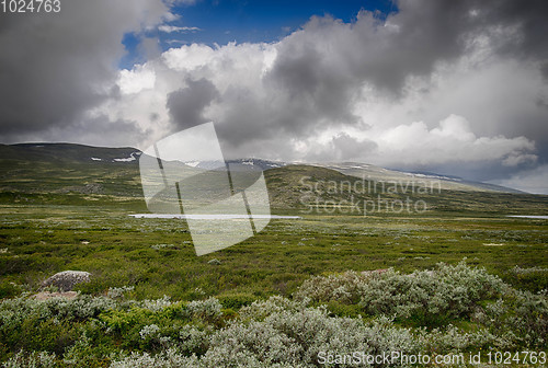 Image of Dramatic norwegian landscape in cold summer