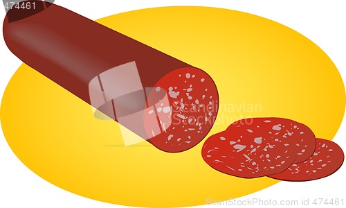 Image of Pepperoni salami sliced illustration