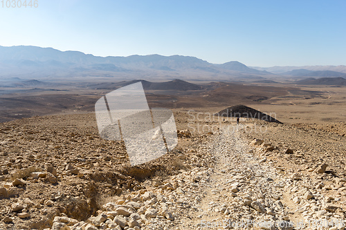 Image of Trekking in Negev dramatic stone desert, Israel 