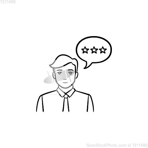 Image of Customer speaking hand drawn outline doodle icon.