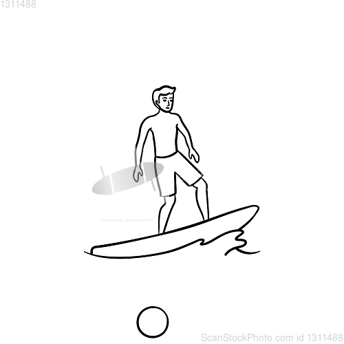 Image of Male surfer hand drawn outline doodle icon.