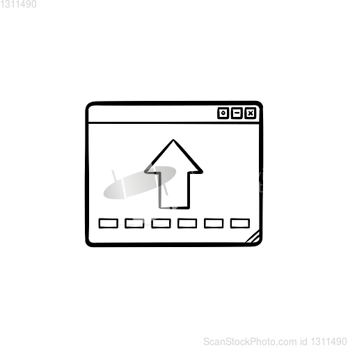 Image of Browser window with arrow up hand drawn outline doodle icon.