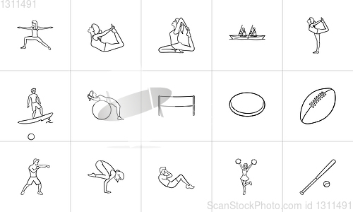 Image of Sport hand drawn outline doodle icon set.