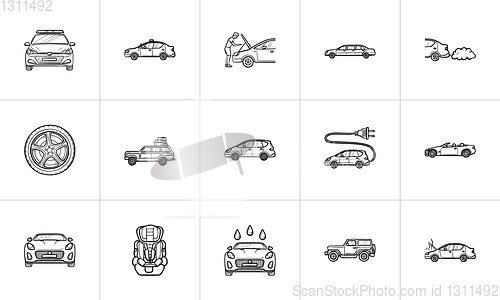 Image of Car hand drawn outline doodle icon set.