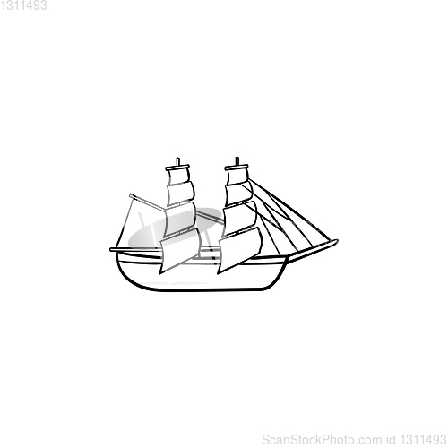 Image of Sailing ship hand drawn outline doodle icon.