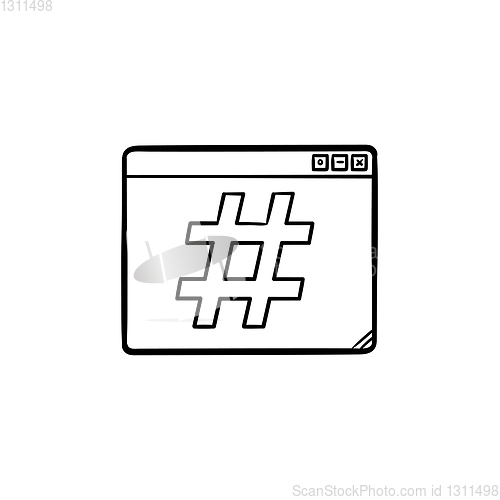 Image of Browser window with hashtag hand drawn outline doodle icon.