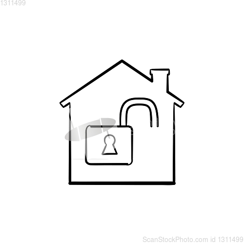 Image of Unlocked house hand drawn outline doodle icon.