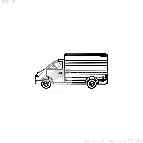 Image of Delivery van hand drawn outline doodle icon.