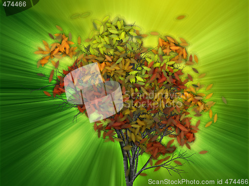 Image of Tree with falling leaves, illustration