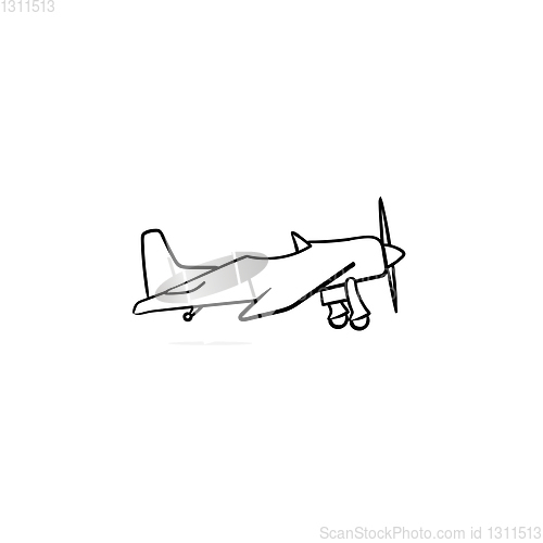 Image of Small plane with propeller hand drawn outline doodle icon.