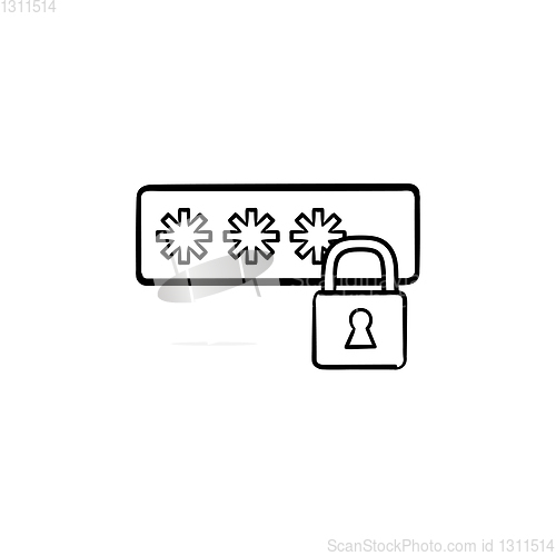 Image of Login entering and padlock hand drawn outline doodle icon.