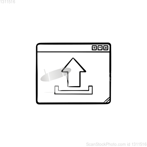 Image of Browser window with upload sign hand drawn outline doodle icon.