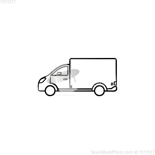 Image of Delivery van hand drawn outline doodle icon.