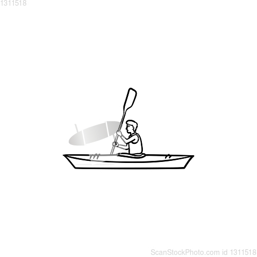 Image of Man in canoe hand drawn outline doodle icon.