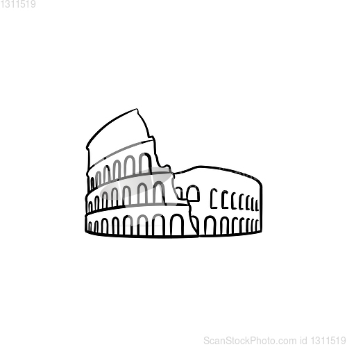 Image of Rome coliseum hand drawn outline doodle icon.