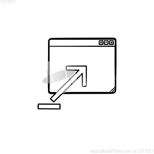 Image of Browser window with upload sign hand drawn outline doodle icon.