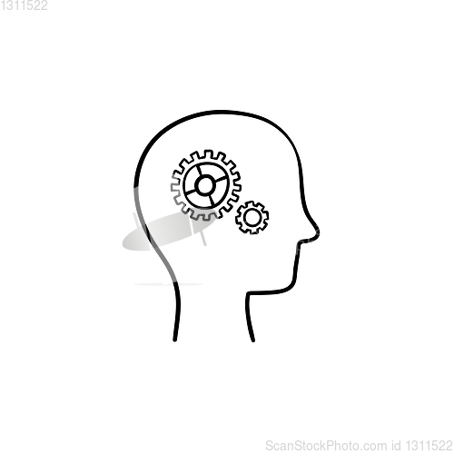 Image of Human head with gears hand drawn outline doodle icon.