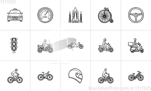 Image of Transport hand drawn outline doodle icon set.