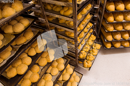 Image of bread bakery food factory production with fresh products