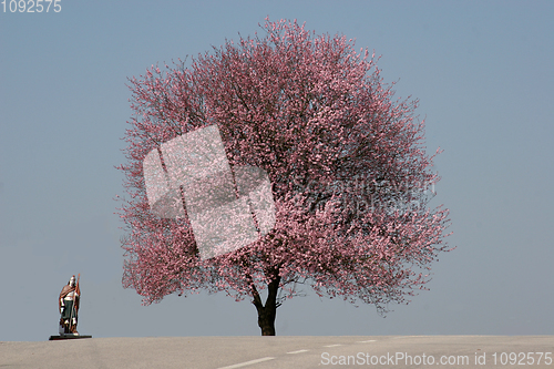 Image of Saint Florian and tree in bloom in the earliest springtime