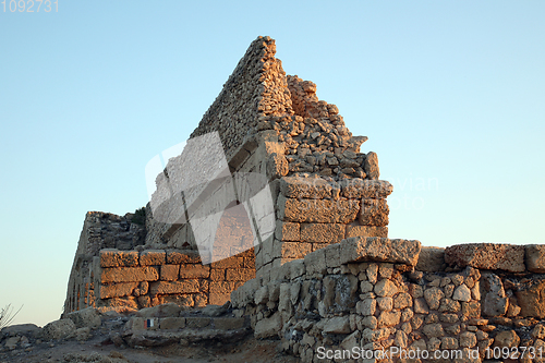 Image of Ancient Roman aqueduct at Caesarea, in Israel