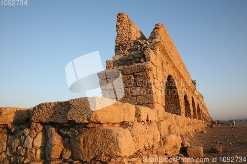 Image of Ancient Roman aqueduct at Caesarea, in Israel