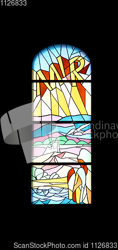 Image of Peace, stained glass church window in the parish church of St. James in Medugorje