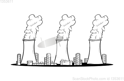 Image of power factory and three chimneys with smoke