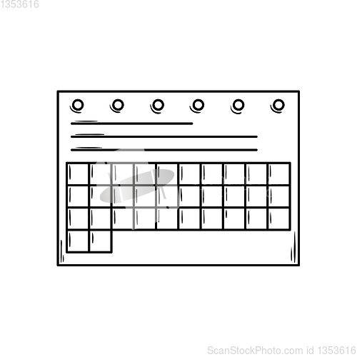 Image of wall calendar with holes for rings, sketch