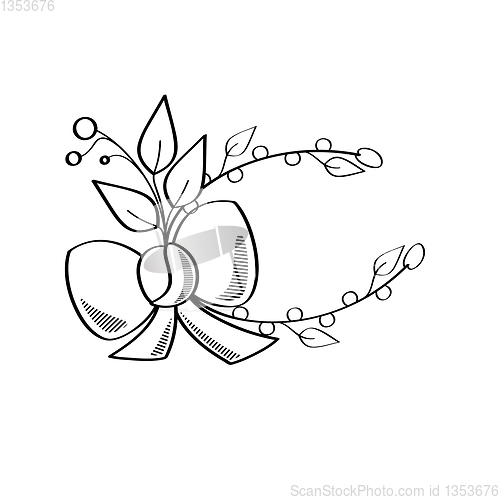 Image of floral linear simple ornament with bow and leaves