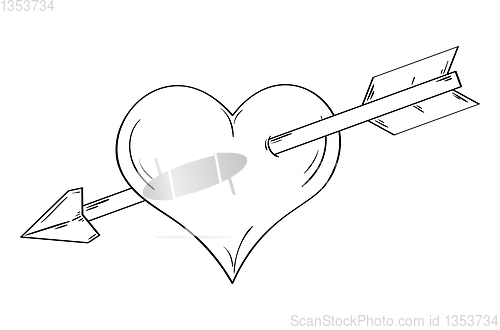 Image of simple linear heart pierced by an arrow