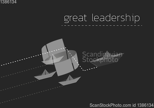 Image of great leadership with folded paper boat