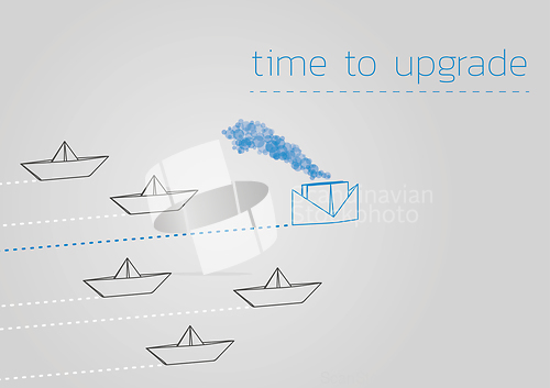 Image of time to upgrade with a folded paper boat