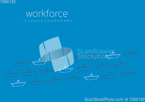 Image of workforce with a folded paper boat