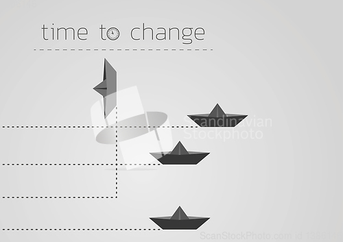 Image of time to change with a folded paper boat