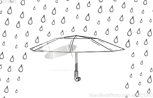 Image of open umbrella as a rain protection and rain drops