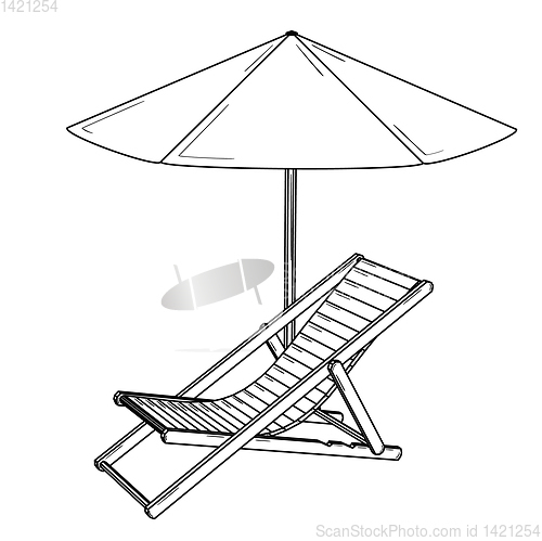 Image of Folding garden lounger and open parasol.