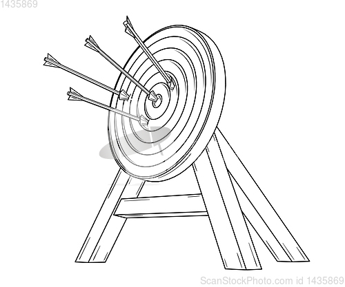 Image of sport target hit around the center by arrows