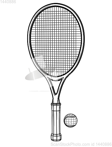 Image of One tennis racket and ball.