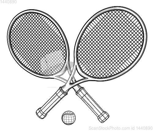 Image of Two tennis rackets and ball.