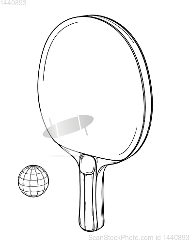 Image of One table tennis or ping pong racket and ball.
