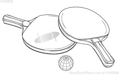 Image of Two table tennis or ping pong rackets and ball.