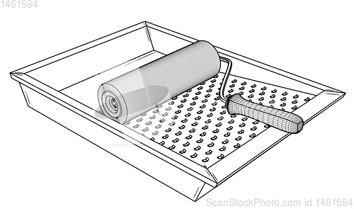 Image of Painting roller with empty paint tray.