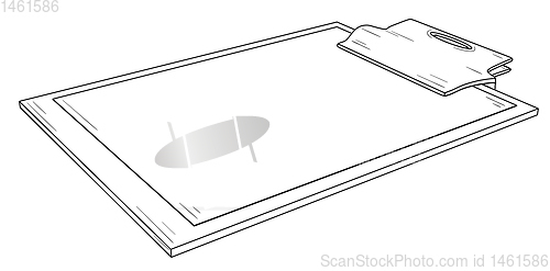 Image of Writing pad with metal clip and blank paper.