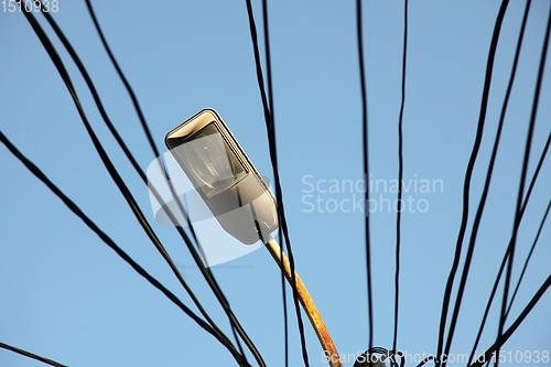 Image of A tangle of electricity and communications cables, television aerials, satellite dishes in Prizren