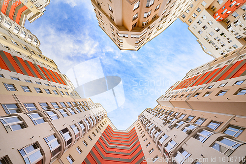 Image of Wide angle shot of brand new apartments buildings exterior