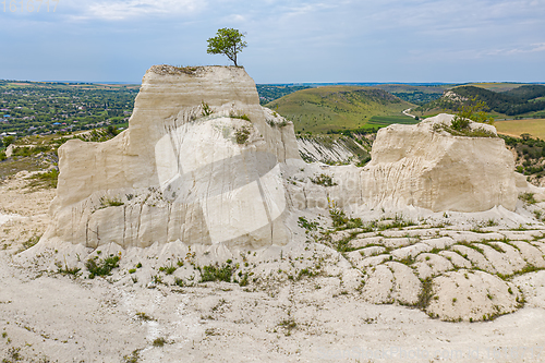 Image of Lonely tree at limestone quarry in Moldova