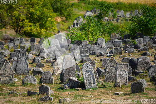 Image of Old tombstones at the ancient Jewish cemetery in Vadul liu Rascov in Moldova