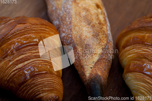 Image of French fresh croissants and artisan baguette tradition