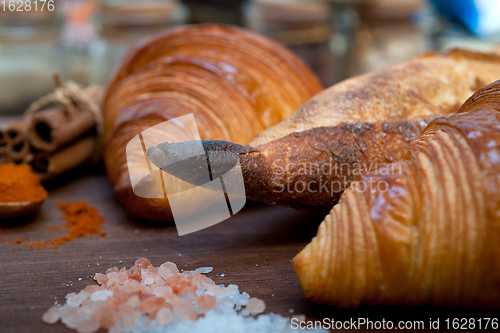 Image of French fresh croissants and artisan baguette tradition